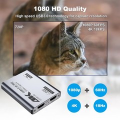 Video Capture Card, USB 3.0 High-Speed Interface, 1080P 60FPS/2K 30FPS/4K 18F…