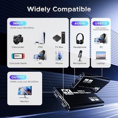 Video Capture Card, Audio Video Capture Card, USB 3.0 Capture Card 4K black
