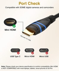 BlueRigger Mini HDMI to Cable (6FT, 4K 60Hz HDR, 6FT, Black