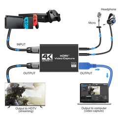 4K HDMI Capture Card USB 3.0 – 1080P 60FPS Gaming & Streaming Video Capture C…