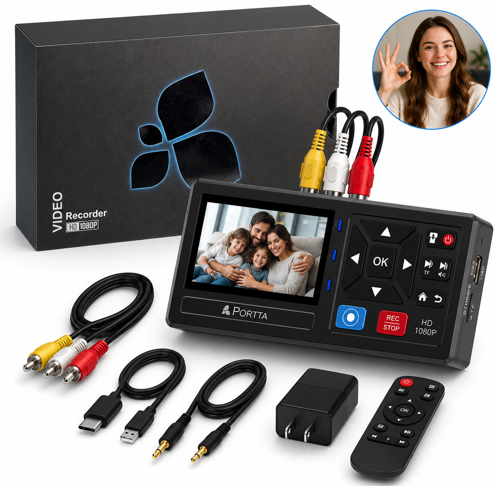 VHS to Digital Converter, Video to Digital Recorder with Remote 1080p 60Hz