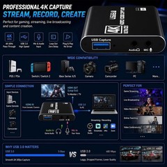 USB 3.0 HDMI Capture Card 1080P 60FPS 4K Pass-Through for PS5, Switch, Xbox, …