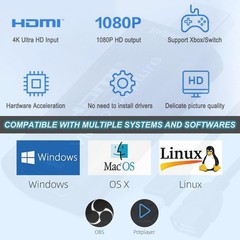 Multi-Compatible 4K HDMI to USB Video Capture Card for Streaming & Conferencing