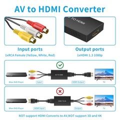 Tengchi RCA to HDMI Converter, Composite Adapter (Pack of 1), Black