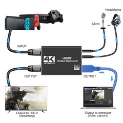 4K HDMI Capture Card USB 3.0 – 1080P 60FPS Gaming & Streaming, Low-Latency, Plug