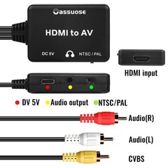 HDMI to RCA Converter with 3.5mm Audio Headphones Port, AV Black