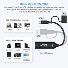 Video Capture Card HDMI to USB C with USB 3.0 Streaming Device 30FPS Capture 4K