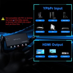 Portta Component to HDMI Converter W/ Hdmi Cable & Power Adapter, Black