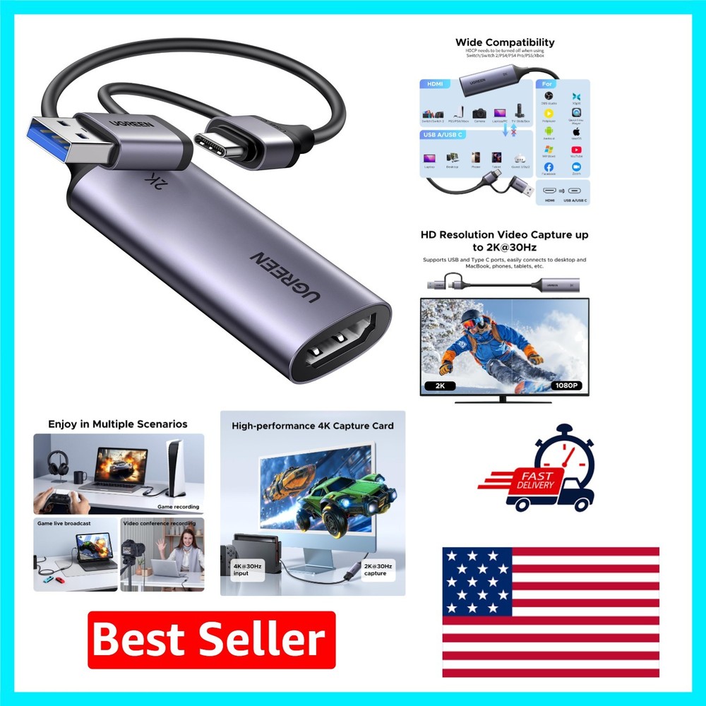 1080P 60FPS Video Capture Card – USB A & C for Universal Device Compatibility