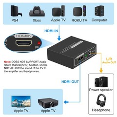 DONGJIAN HDMI Audio Extractor 4K with 3.5mm AUX Stereo and L/R RCA 5a, BLACK