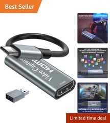 Compact HDMI USB-C Video Capture Card for Smooth Live Streaming and Recordings