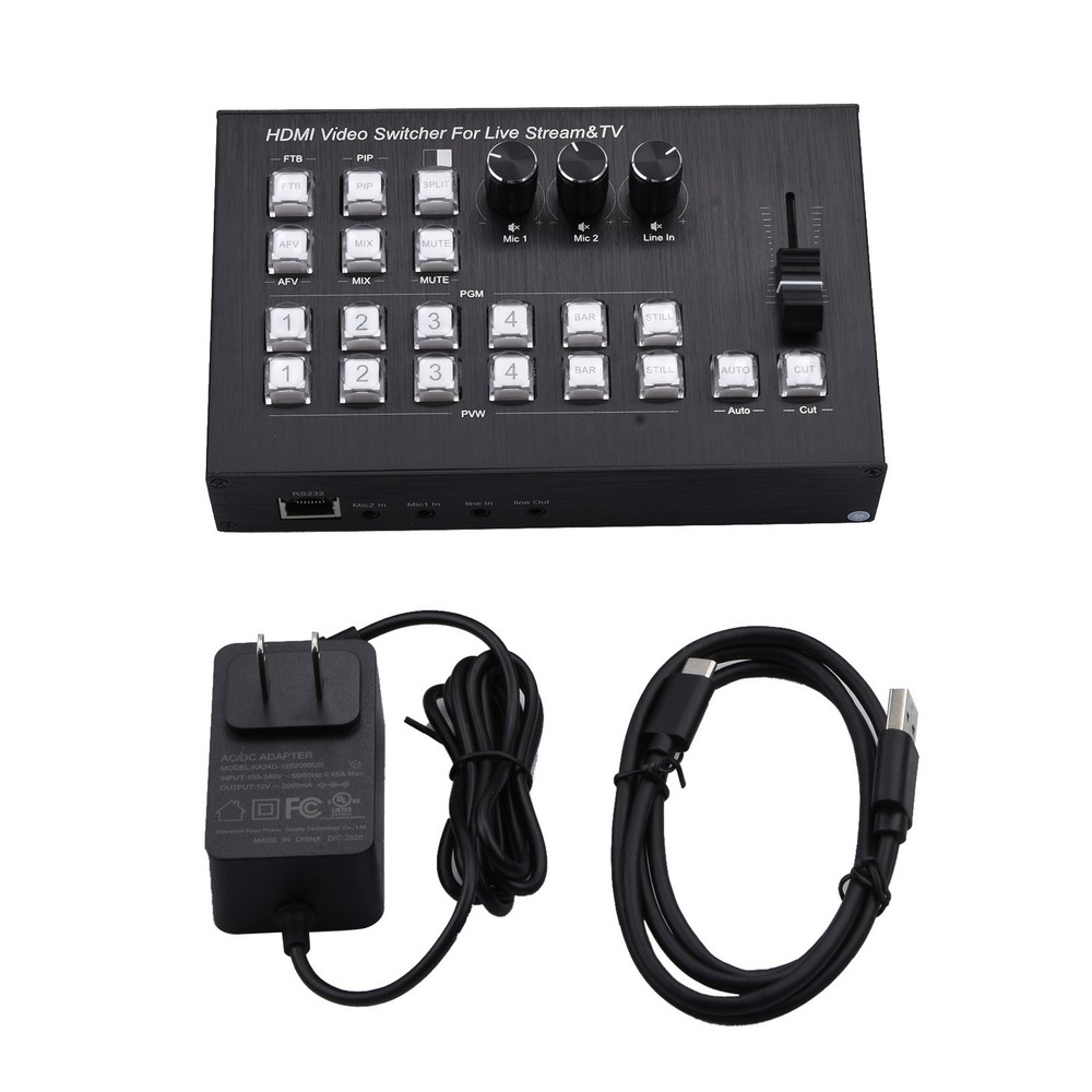 4K 4 CH HDMI Video Switcher Camera Live Streaming Station Video Record Capture
