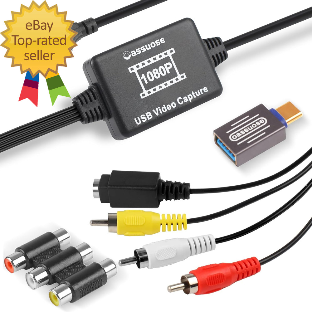 VHS to Digital Converter Usb A Usb C Video 1080P Capture Card Rca Av to USB2 0 A