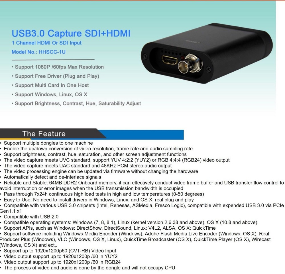 1080P 60fps SD /HD /3G SDI + HDMI Capture Card,SDI + HDMI Video Audio Grabber, H