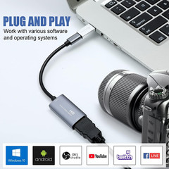 Video Capture Card, 4K USB3.0 HDMI to USB C Capture Card for Streaming, 1080P 60
