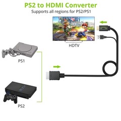 LiNKFOR PS2 to HDMI Converter,HDMI Cable, with 4:3/16:9 Screen Aspect Black
