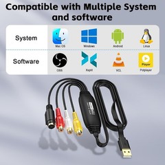 VHS to Digital Converter, USB Video Capture Card Device, RCA to USB A Convert…