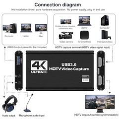 4K Audio Video Capture Card USB 3.0 HDMI Device Full HD Recording for Switch PS4