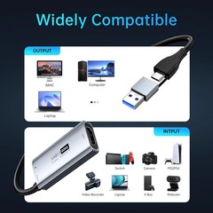 USB 3.0 Video Capture Card with 100W PD – HDMI to USBUSB-C Capture Card 1440P