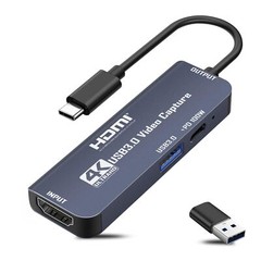 USB 3.0 Video Capture Card with 100W Power Supply & 3.0 Port 4K HDMI to USB C/…