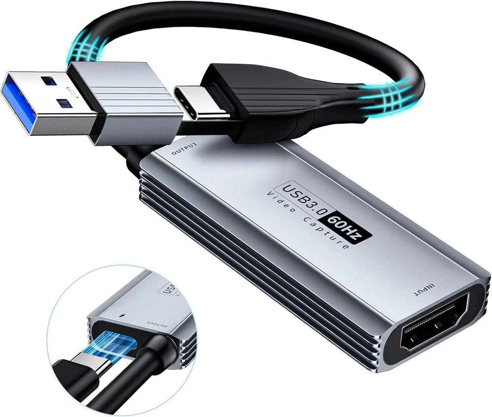 USB 3.0 Video Capture Card with 100W PD – HDMI to USBUSB-C Capture Card 1440P