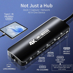 6-In-1 USB C Capture Card HDMI Casting Hub, 4K@60 HDMI Output, PD3.0, 1000Mbps E