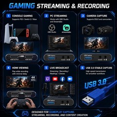 USB 3.0 HDMI Capture Card 1080P 60FPS 4K Pass-Through for PS5, Switch, Xbox, …