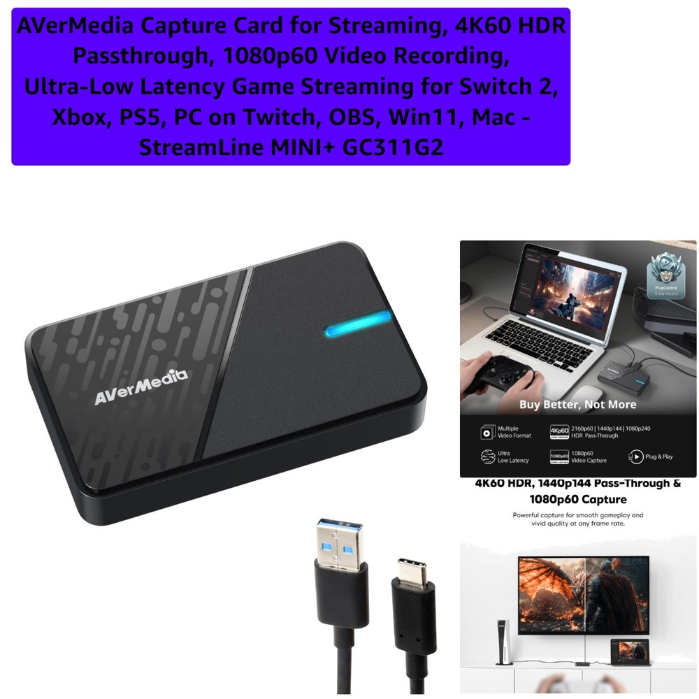 Capture Card for Streaming, 4K60 HDR Passthrough​, 1080p60 Video Recording, U…