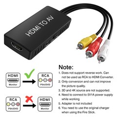 HDMI to RCA Converter, AV 3RCA CVBs Composite Video Audio black