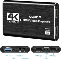 4K HDMI Capture Card for Streaming, Full HD 1080P 60FPS USB 3.0 Cam Link Game…