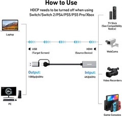 Full HD 1080P 60FPS Capture Card for Streaming PS5 PS4 Xbox Switch PC