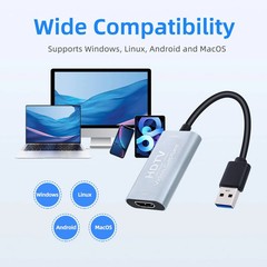 Video Capture Card, USB3.0 HDMI to USB C Capture Card, 4K 1080P 60FPS
