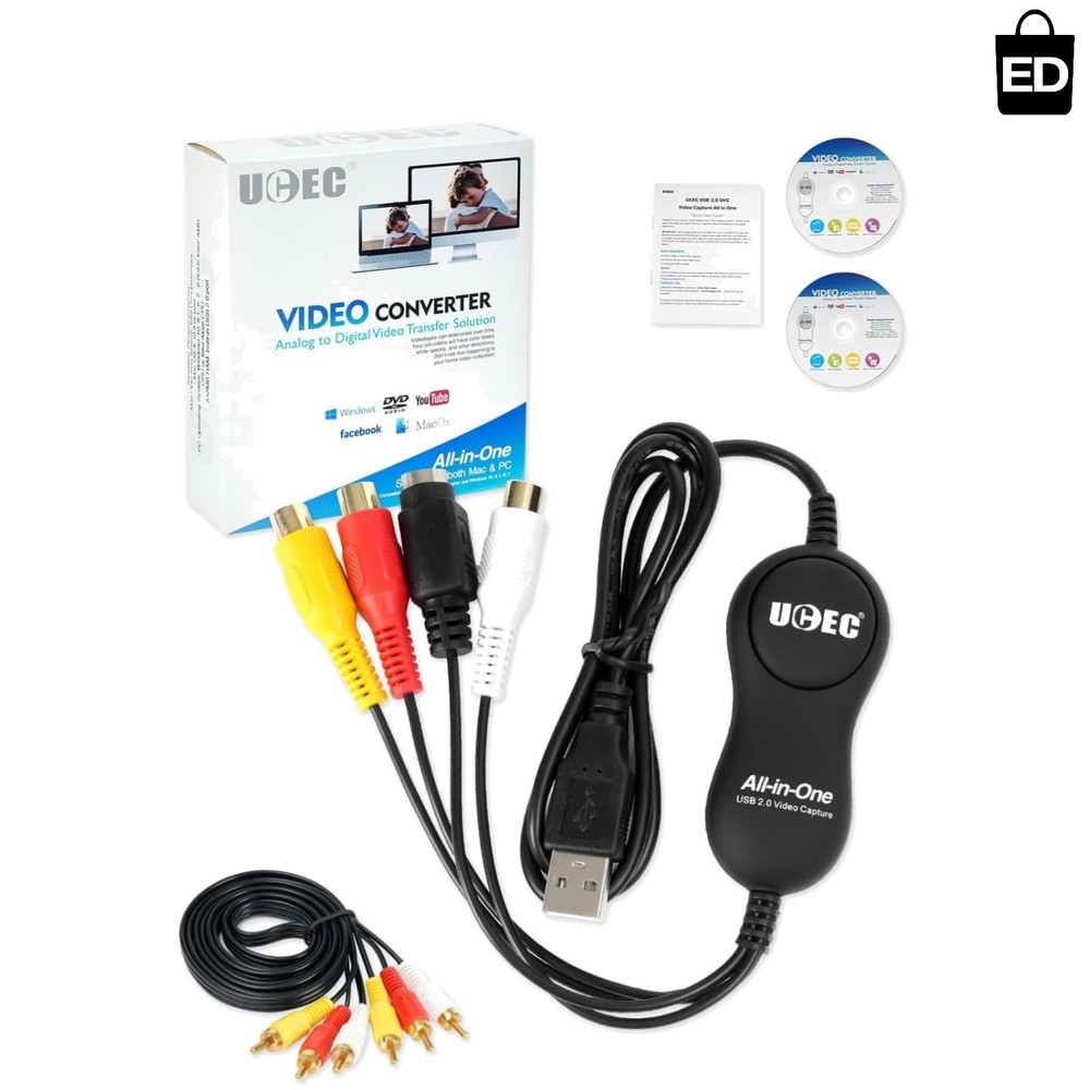 VCR to Digital USB Converter with 480p Capture and Multiple Formats Supported