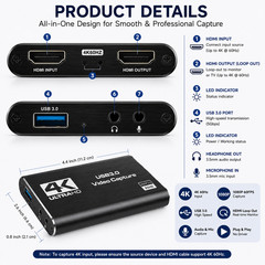 4K HDMI Video Capture Card USB 3.0 Audio Capture Device 1080P 60FPS