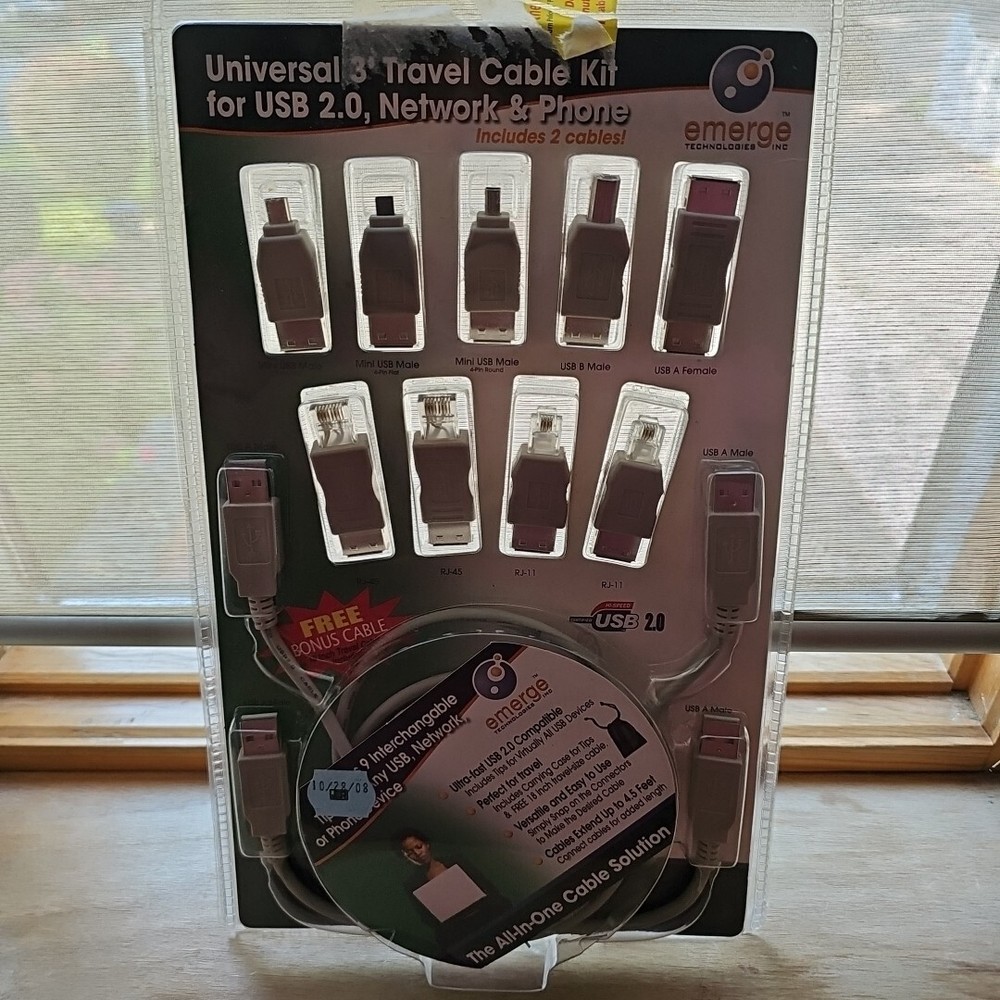 Emerge Universal 3’ Cable Kit For Usb 2.0, Network & Phone Computer NEW!