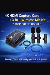 4K HDMI Capture Card + 3-in-1 Wireless Mic Kit 1080P 60FPS USB 3.0