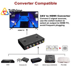 2 RCA to HDMI, 1080P 2 Way RCA Composite CVBS AV Switch to HDMI Video Audio Conv