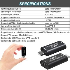 Multi-Compatible 4K HDMI to USB Video Capture Card for Streaming & Conferencing