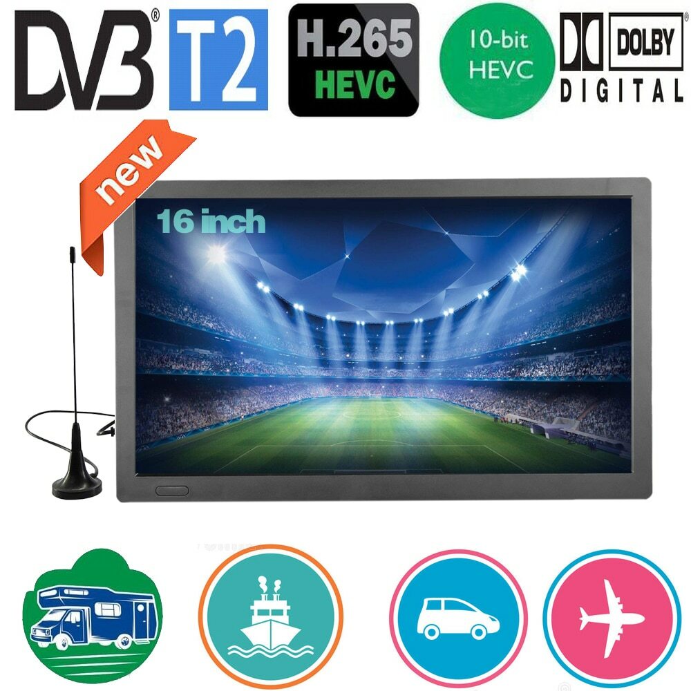 16 Inch Portable Mini Digital TV DVB-T2 Hevc H265 10Bit Code Car Tv Kitchen TV