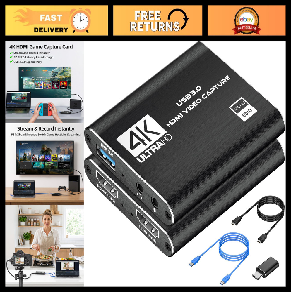 4K HDMI Capture Card – 1080P 60FPS USB 3.0 for Streaming, Game & Video Capture,