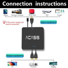 Acasis HDMI Splitter 1 in 2 Out 4K@60Hz Ultra HD Distributor Box Supports ABB