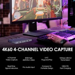 CT-4 4K Video Capture Card – 4 HDMI Inputs, UVC Plug-and-Play, Simultaneous 4…