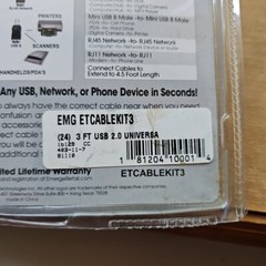 Emerge Universal 3’ Cable Kit For Usb 2.0, Network & Phone Computer NEW!
