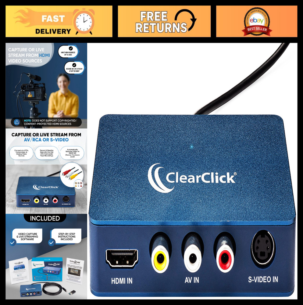 1080P Video Capture & Live Streaming Device – HDMI, AV, RCA, S-Video, USB-C