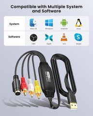 VHS to Digital Converter,USB2.0 Video Cpture Card, RCA AV to USB Audio Converter