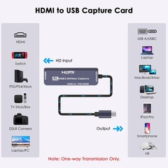 USB 3.0 Video Capture Card with PD 100W, Recording 4K, 1080P 60FPS, HDMI to U…