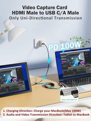 1080P Video Capture Card with PD 100W, HDMI to USB C/A Adapter for Streaming, Ga