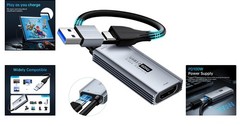 Video Capture Device with 100W PD Fast Charging for Switch PS4 Xbox Quest