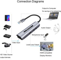 HDMI to Type C USB Capture Card Game Recording Box Video Live Streaming Loop Mic