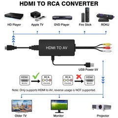 HDMI to RCA Converter, AV 3RCA CVBs Composite Video Audio black